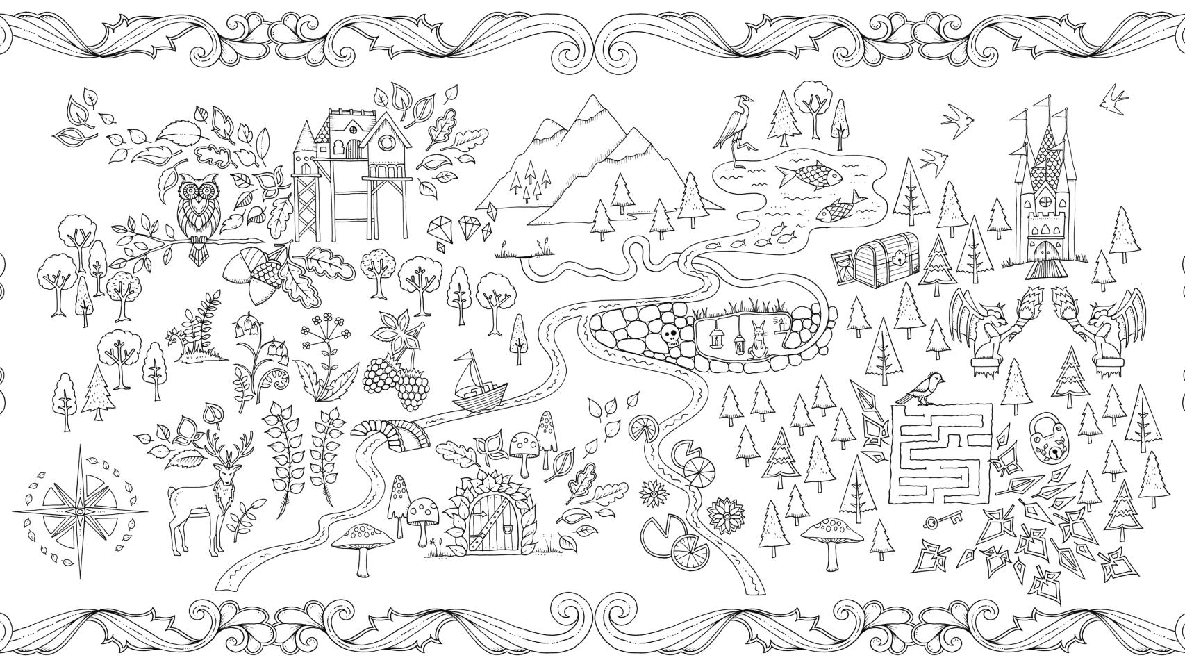 Imagen para colorear de El Bosque encantado, de Johanna Basford.