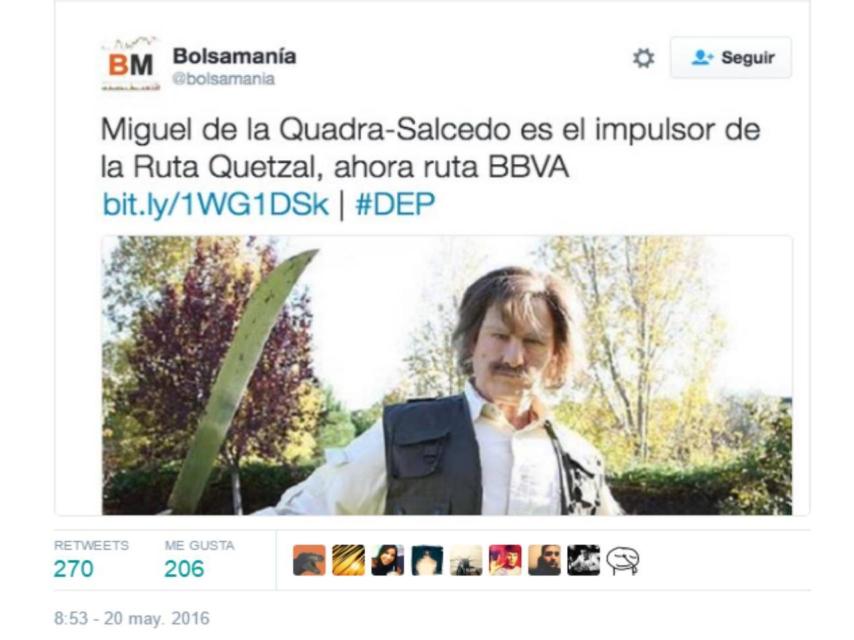 El tuit con la parodia de Miguel De la Quadra Salcedo