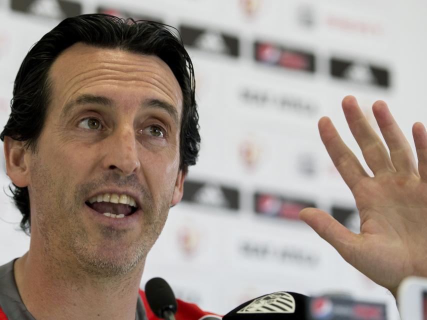 Unai Emery durante la rueda de prensa oficial del Sevilla antes de la final.