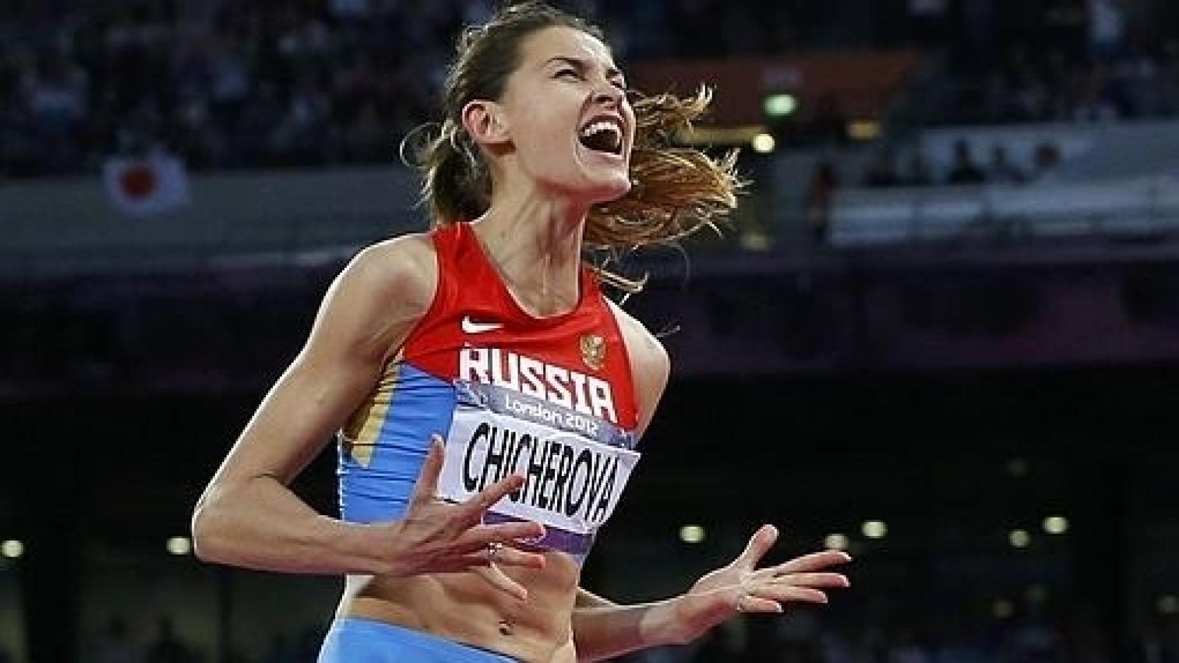 Chicherova, tras el salto.