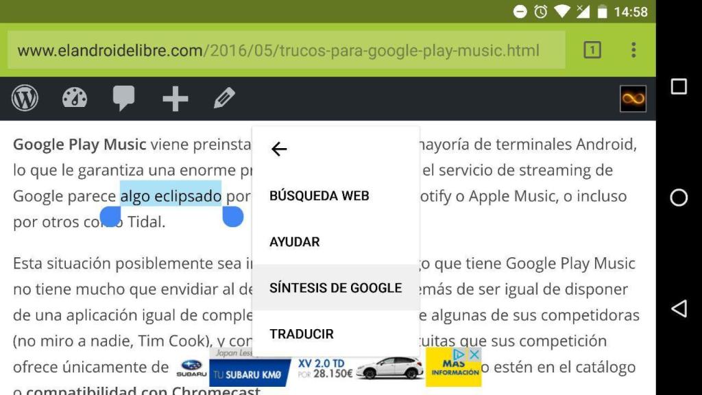 Síntesis de voz de Google 3.9 ahora puede decir en voz alta cualquier texto seleccionado