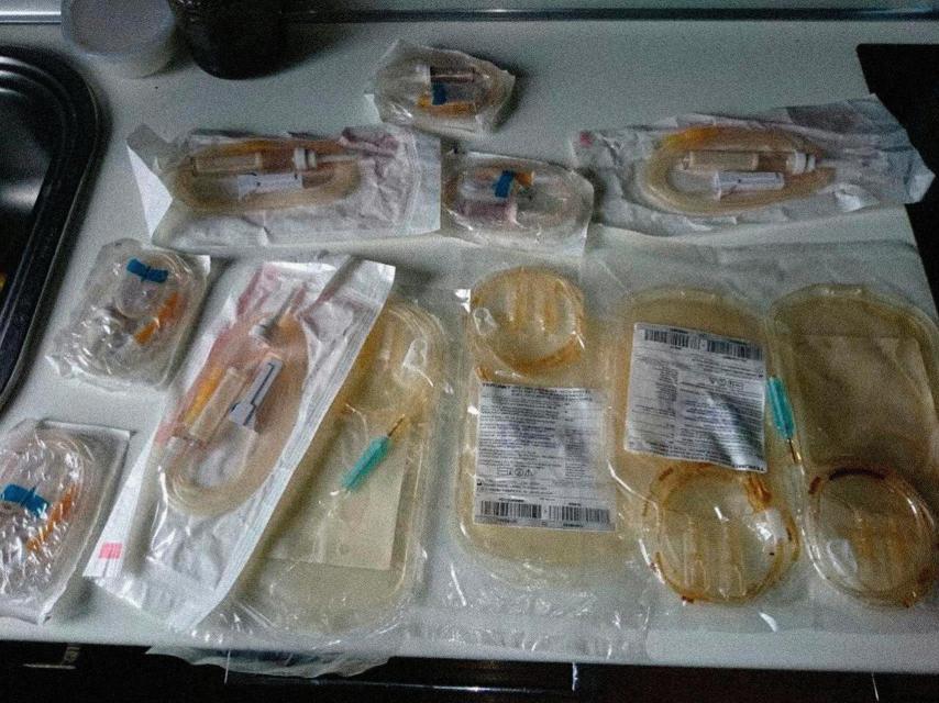 Material para autotransfusiones incautado a Alexis Rodríguez.