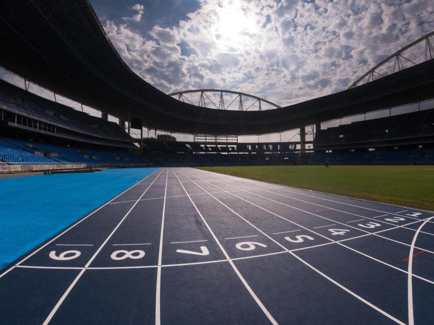 Vista general del tartán del Estadio Olímpico de Engenhão.