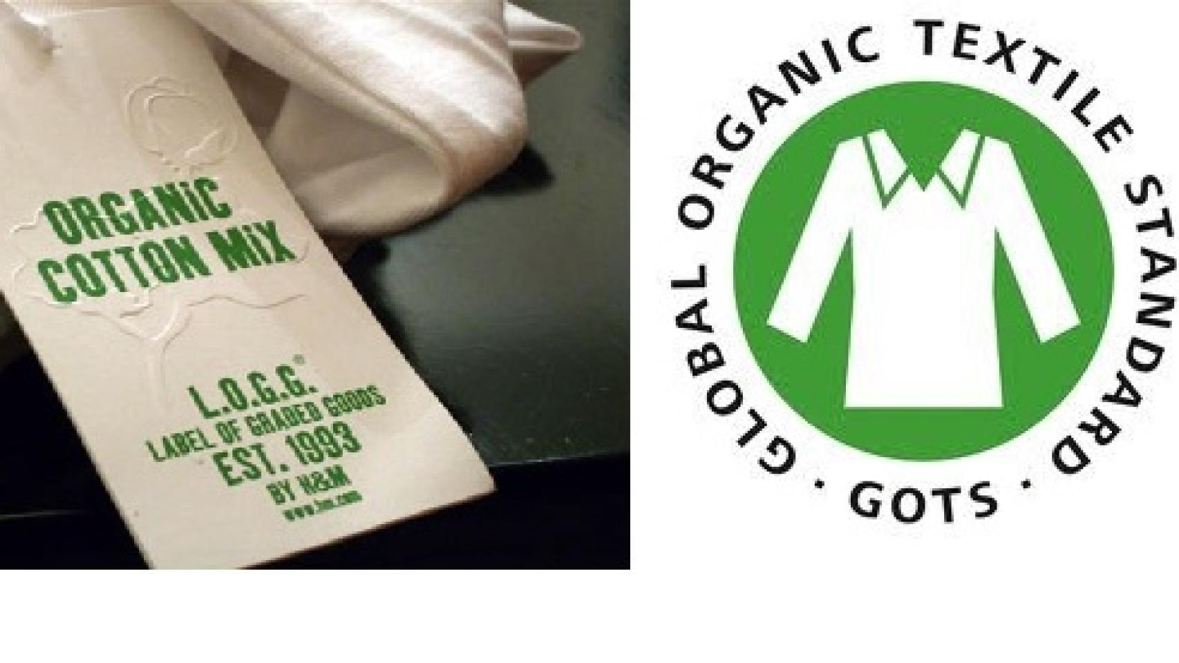 Etiquetas de certificados sostenibles para las prendas.