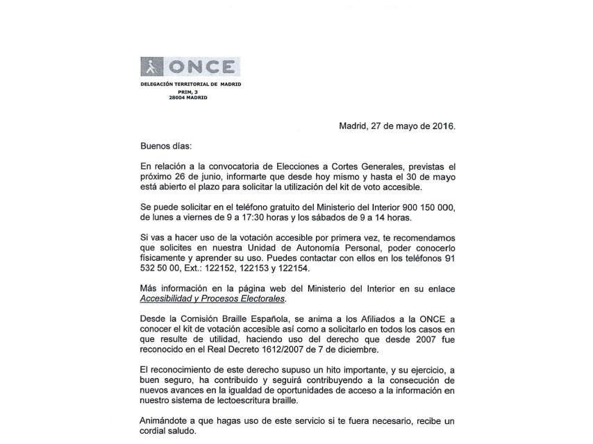 Comunicado informativo del voto accesible