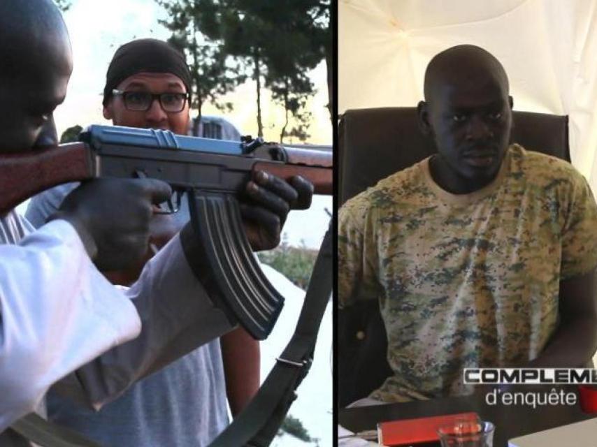 Omar Omsen, con un kalashnikov (izquierda) y grabando uno de sus mensajes (derecha).