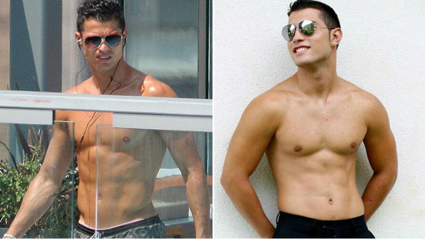 Cristiano Ronaldo (izqda) y su doble casi idéntico a la derecha