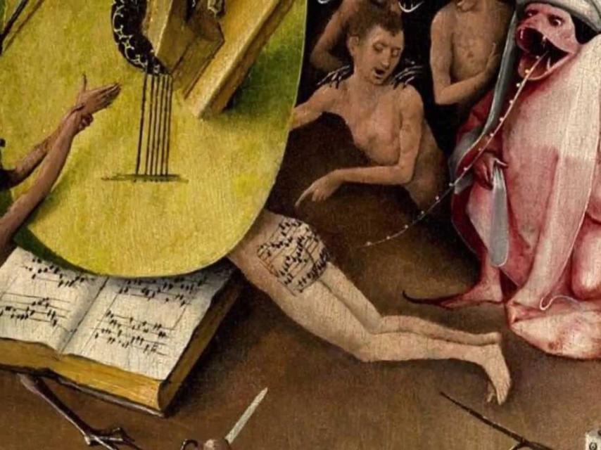 Fragmento de El jardín de las delicias, con la partitura en el trasero.