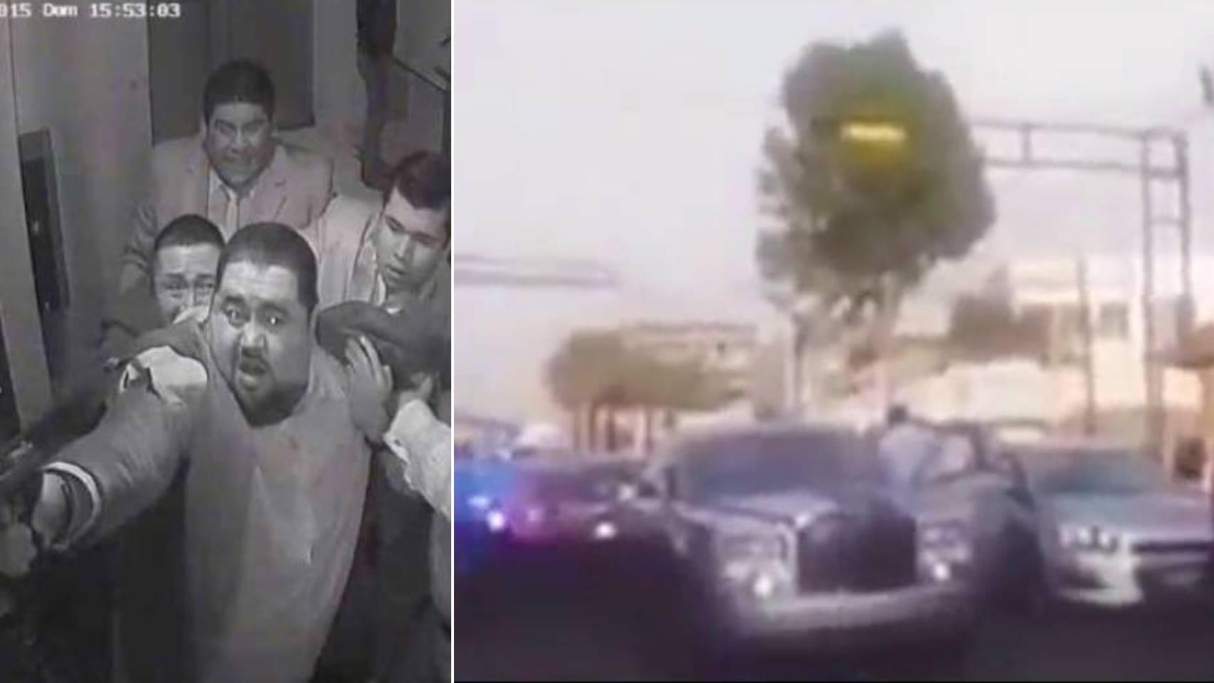 A la izquierda, Garduño amenazando con su arma; a la derecha, la agresión.