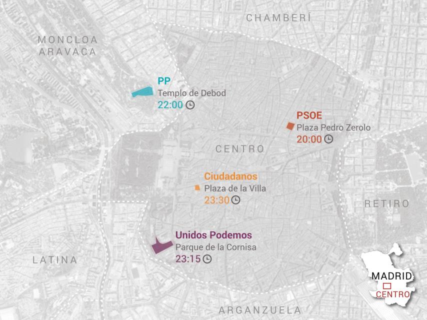 Los lugares elegidos por los partidos para inaugurar su campaña.
