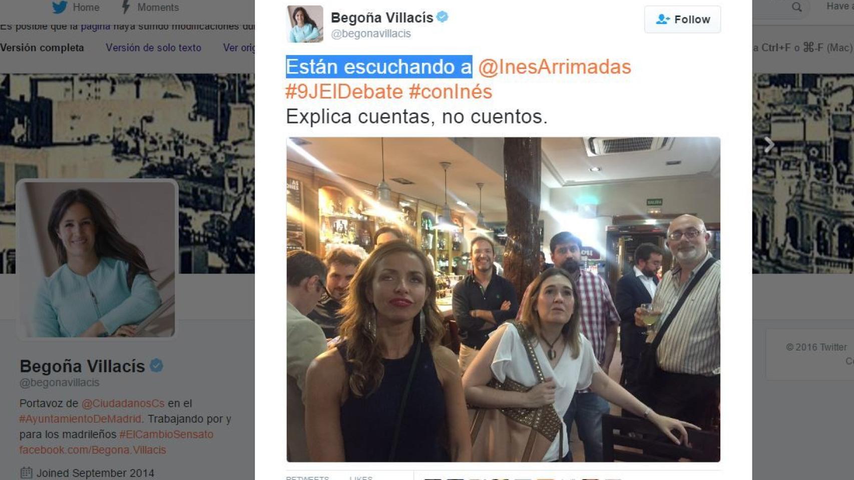 El tuit borrado de Begoña Villacís.