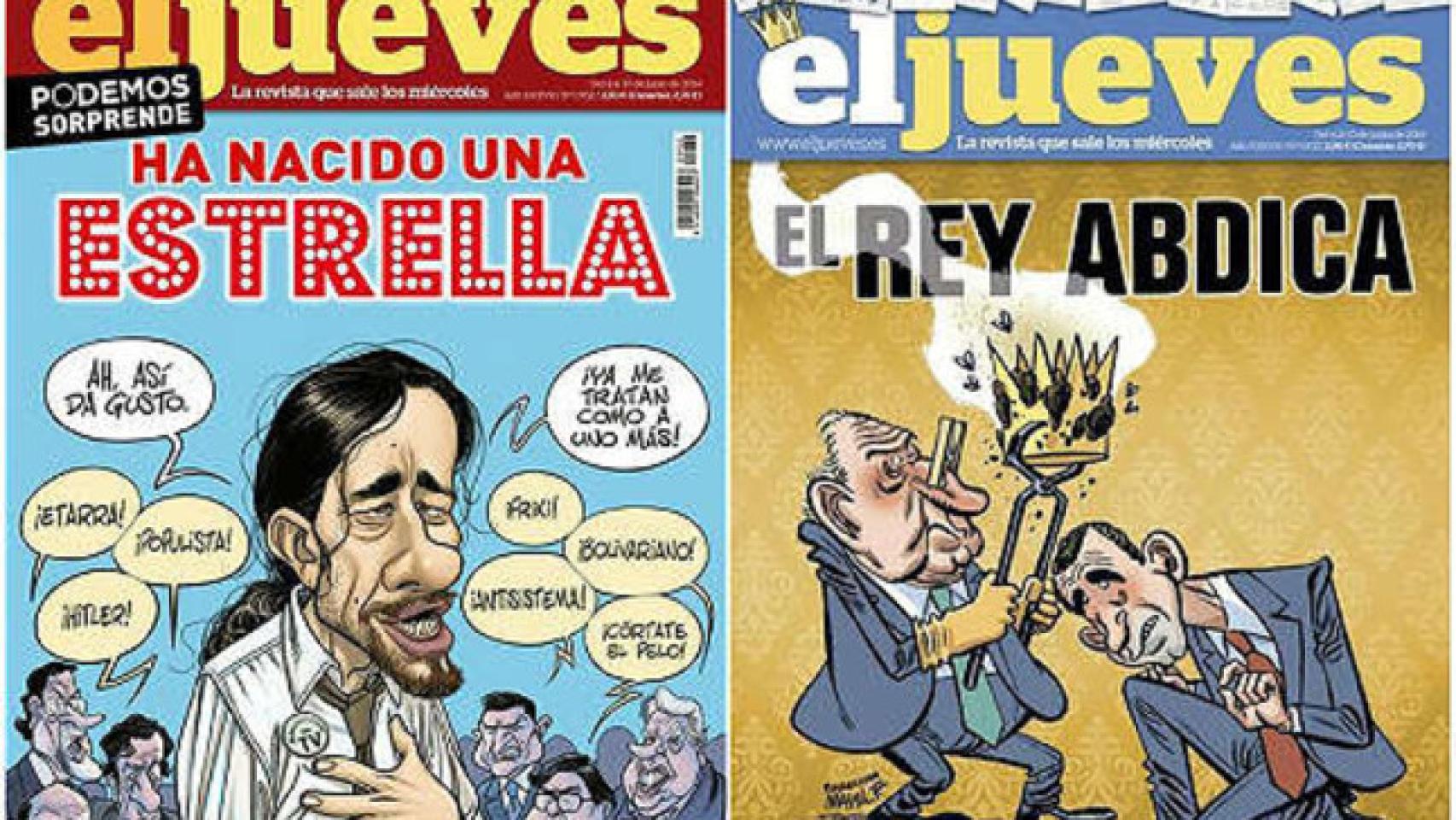 A la derecha, la portada censurada sobre la abdicación. A la izquierda, la que llegó a los kioskos.