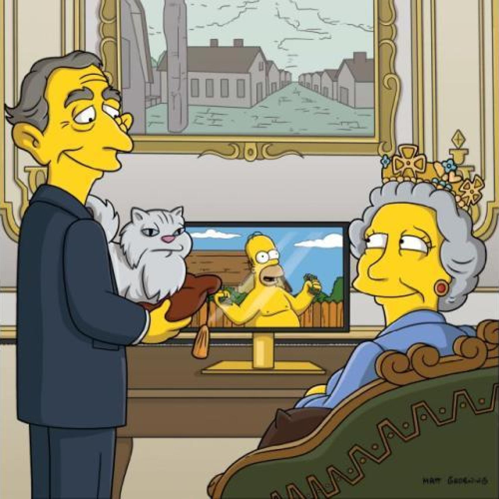 Segunda aparicion de Isabel II con su hijo Carlos en Los Simpsons