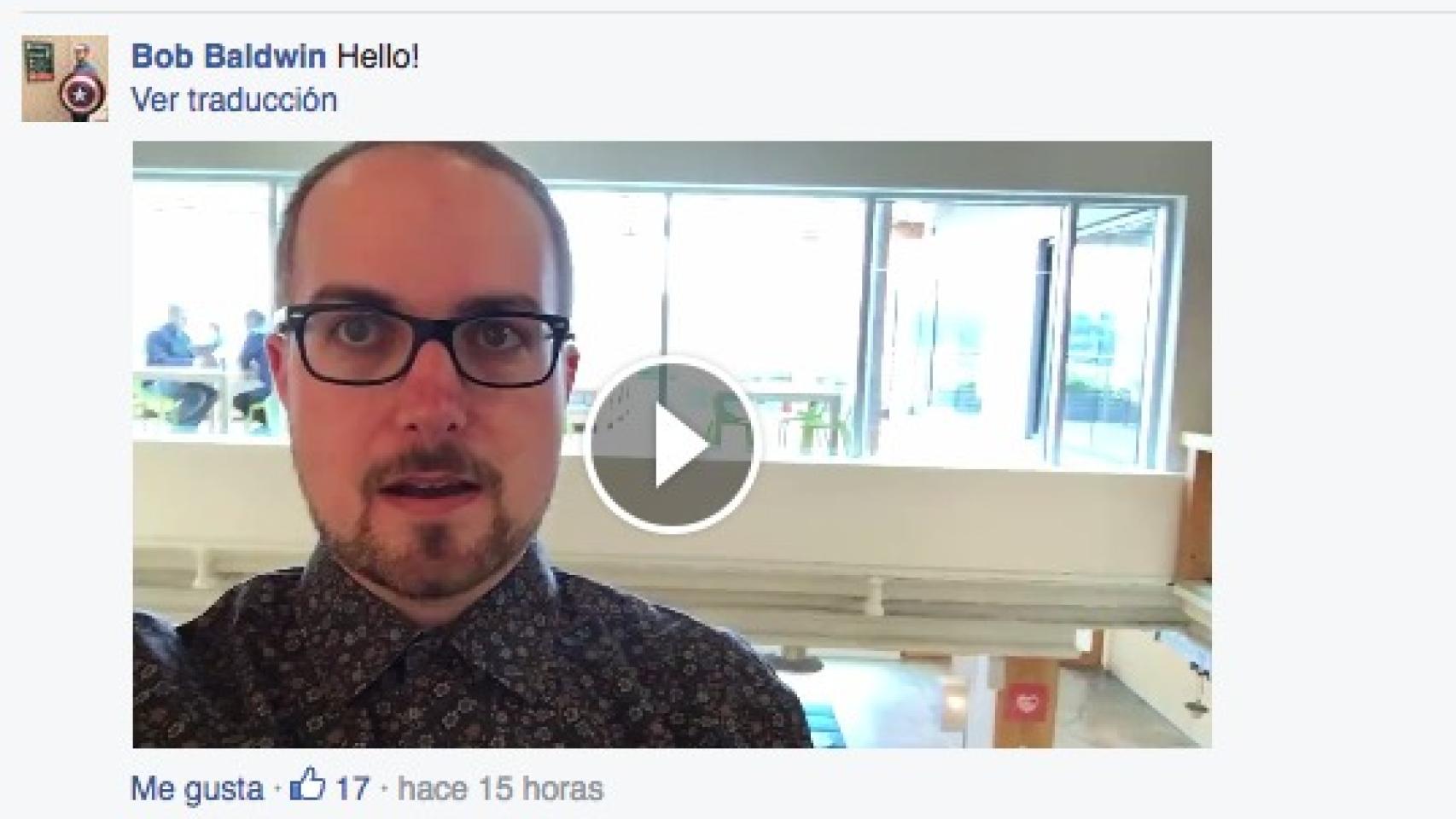 Pantalla de la nueva funcionalidad en la cuenta del ingeniero de Facebook Bob Baldwin.