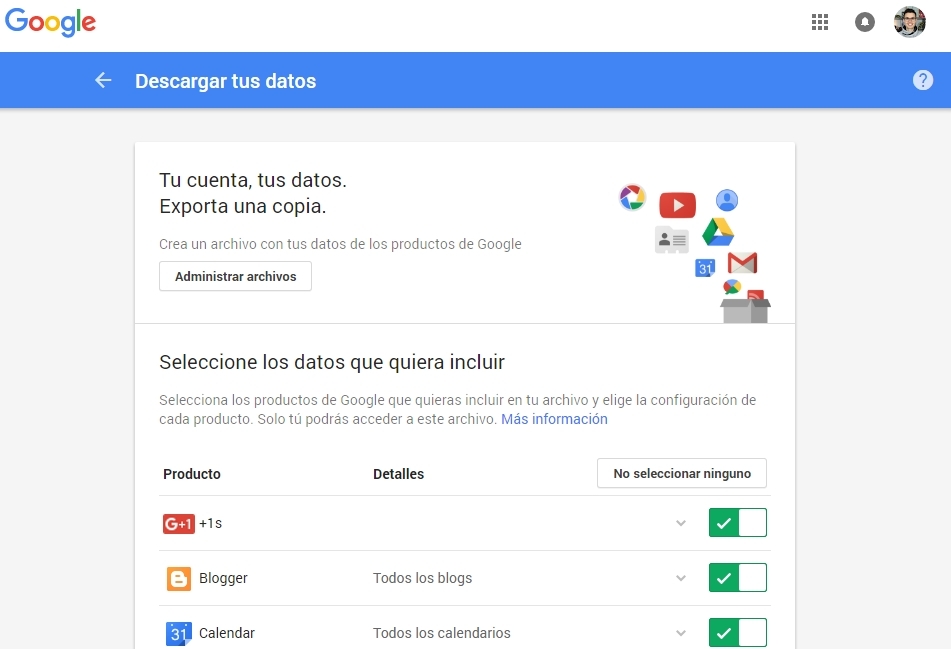 google copia exportar datos cuenta