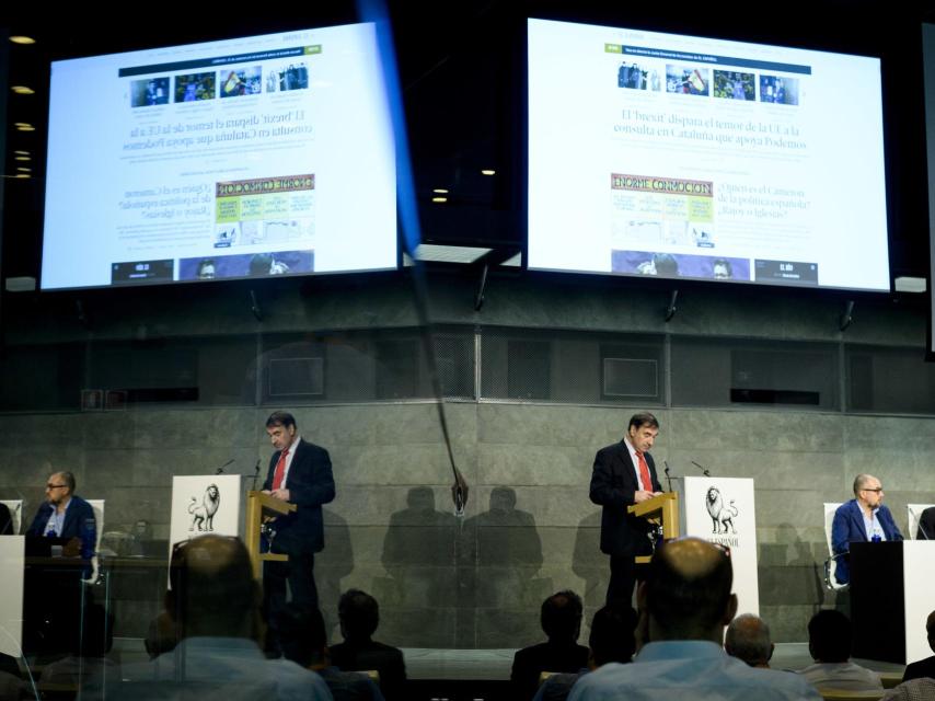 Pedro J. Ramírez durante su intervención en la Junta de Accionistas de El Español.