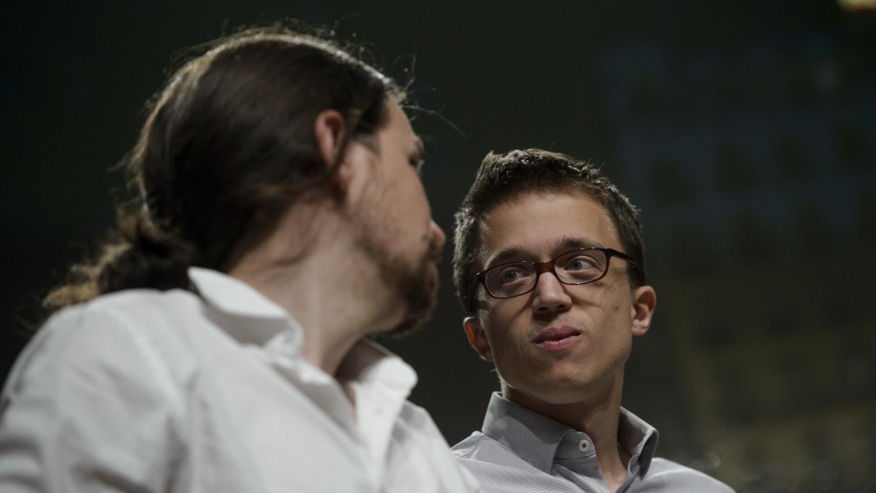 Pablo Iglesias e Íñigo Errejón este domingo en Madrid.