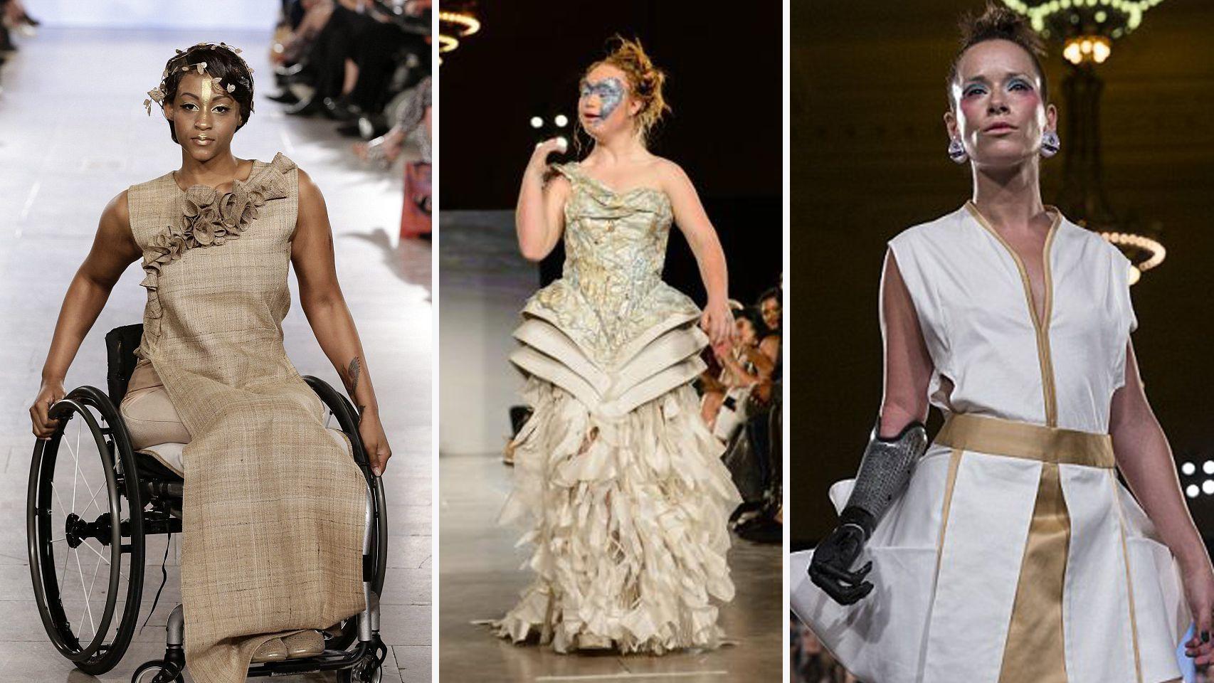De izquierda a derecha: Leslie Irby, Madelina Stuart, Rebekah Marine en el desfile de Antonio Urzi.