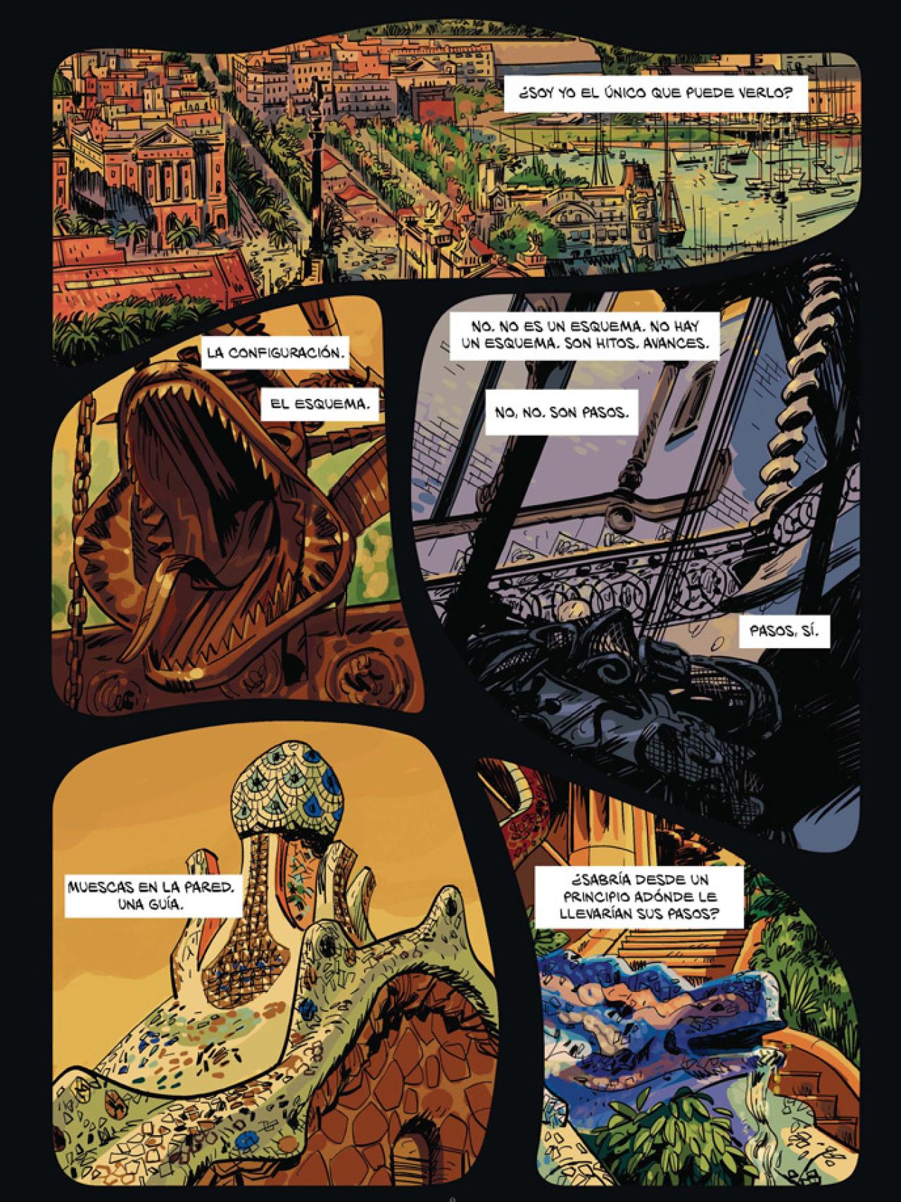 Secuencia de viñetas de El fantasma de Gaudí.