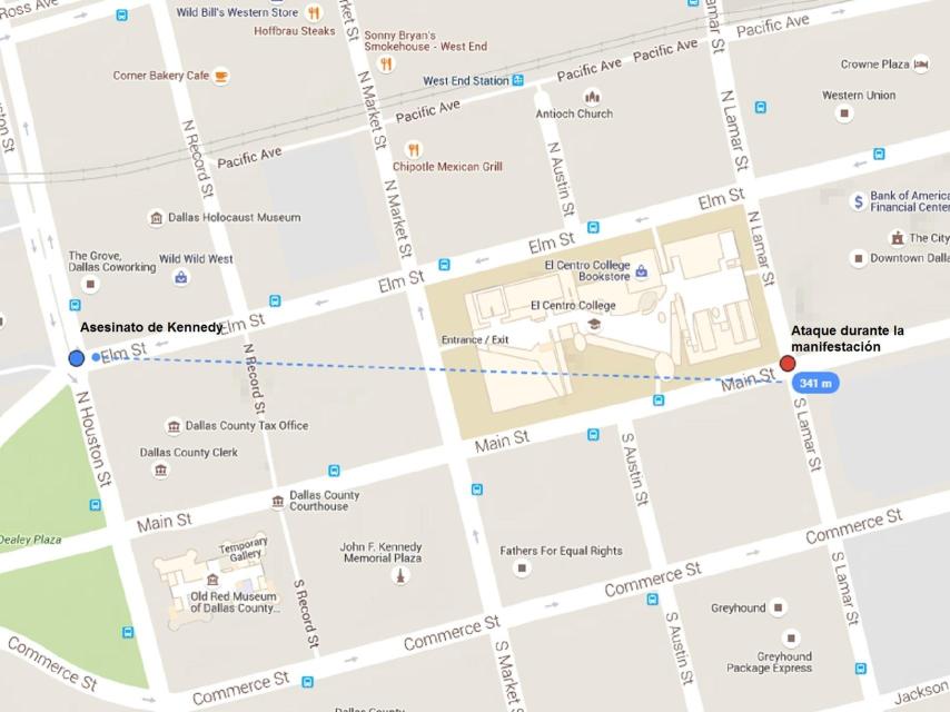 El ataque en Dallas se ha producido en el centro de la ciudad, cerca del lugar donde asesinaron a Kennedy.