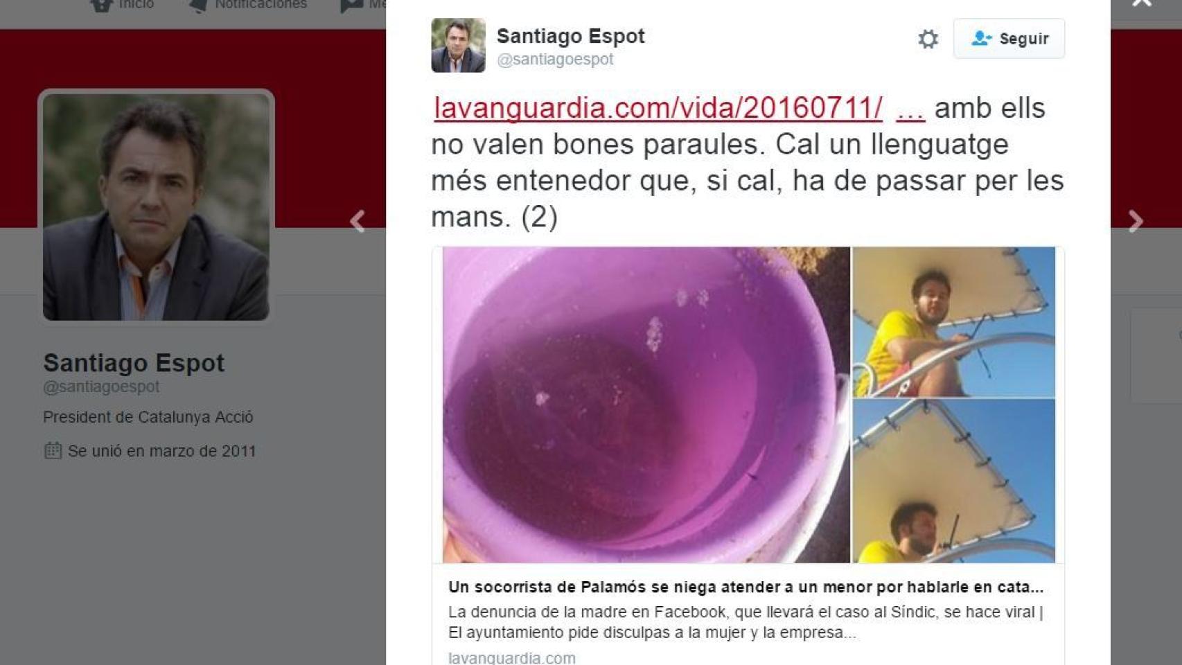 Santiago Espot amenaza al socorrista con pasar a las manos.