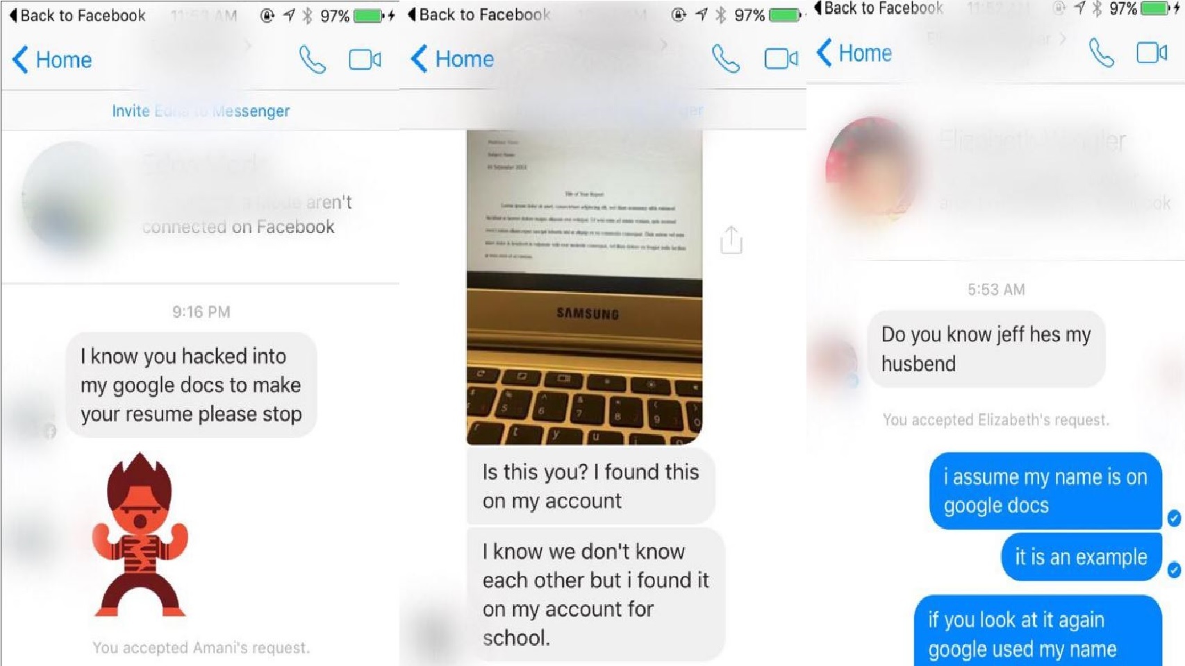 Algunos de los mensajes recibidos por la joven