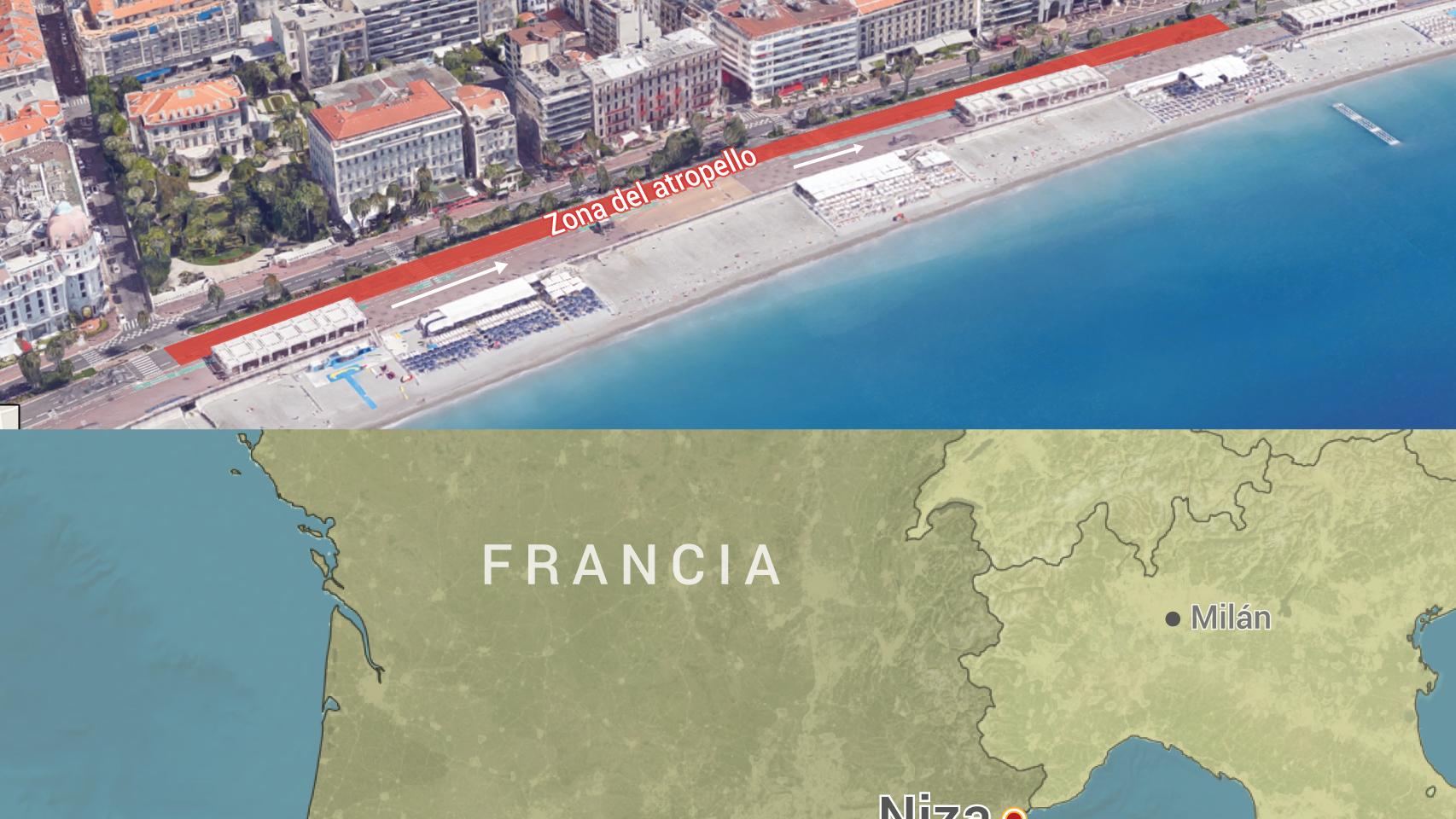 Mapa de la zona del ataque.