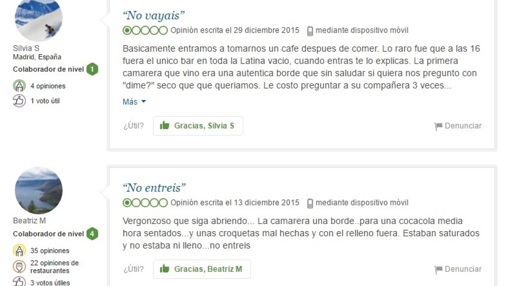 Algunos comentarios de los usuarios de TripAdvisor sobre La Extremeña.