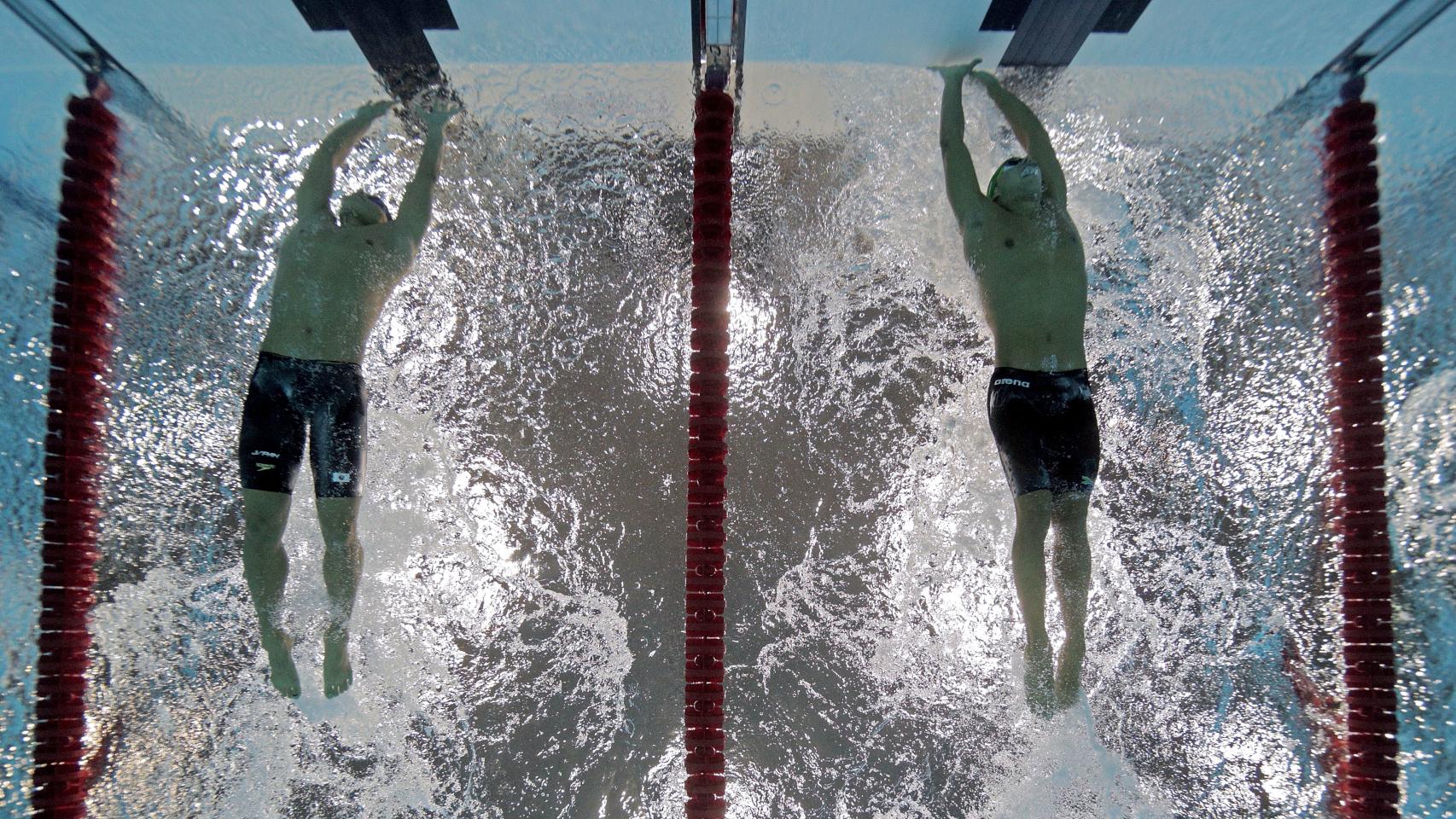 Instante de la llegada de los 200 mariposa de Londres 2012 que se decidió por cinco centésimas.