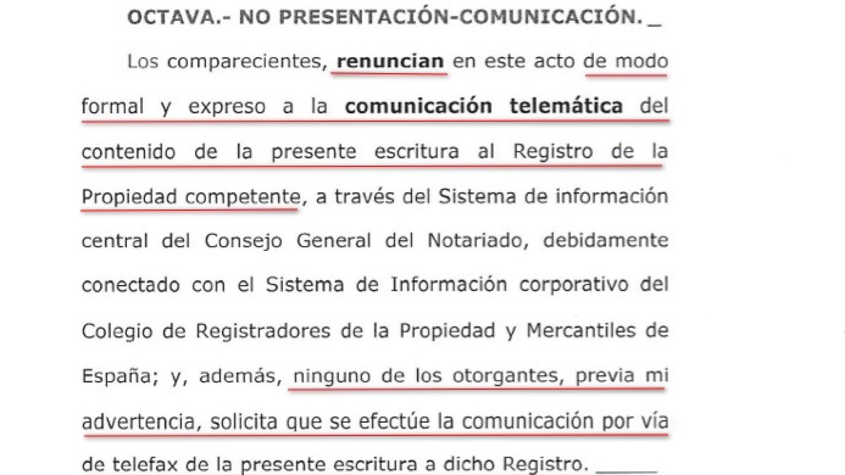 Extracto de la escritura de la vivienda.