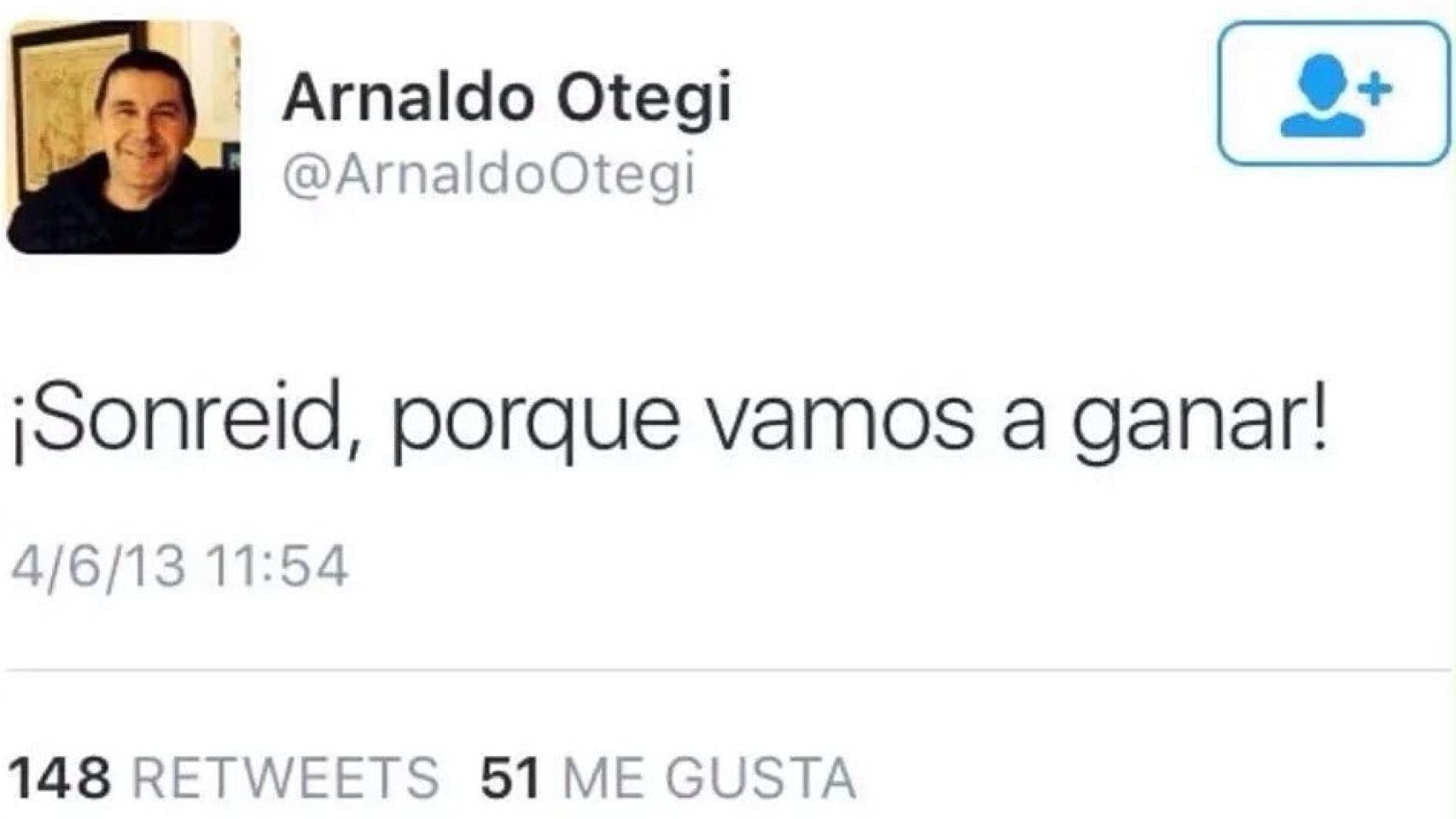 El tuit publicado por Otegi desde la cárcel.