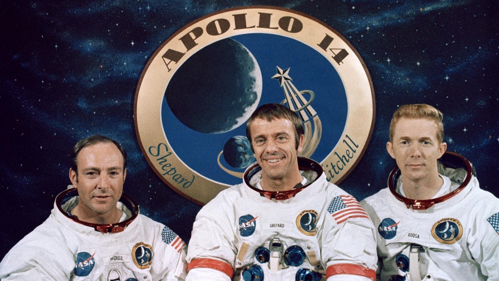 Mitchell, Shepard y Roosa, los integrantes de la misión Apollo 14.