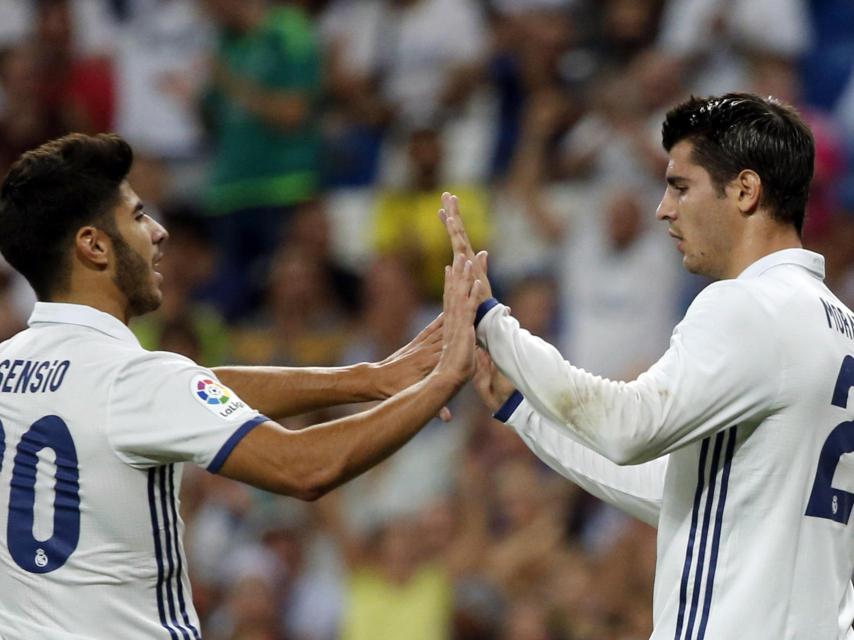 Asensio y Morata durante el trofeo Santiago Bernabéu.
