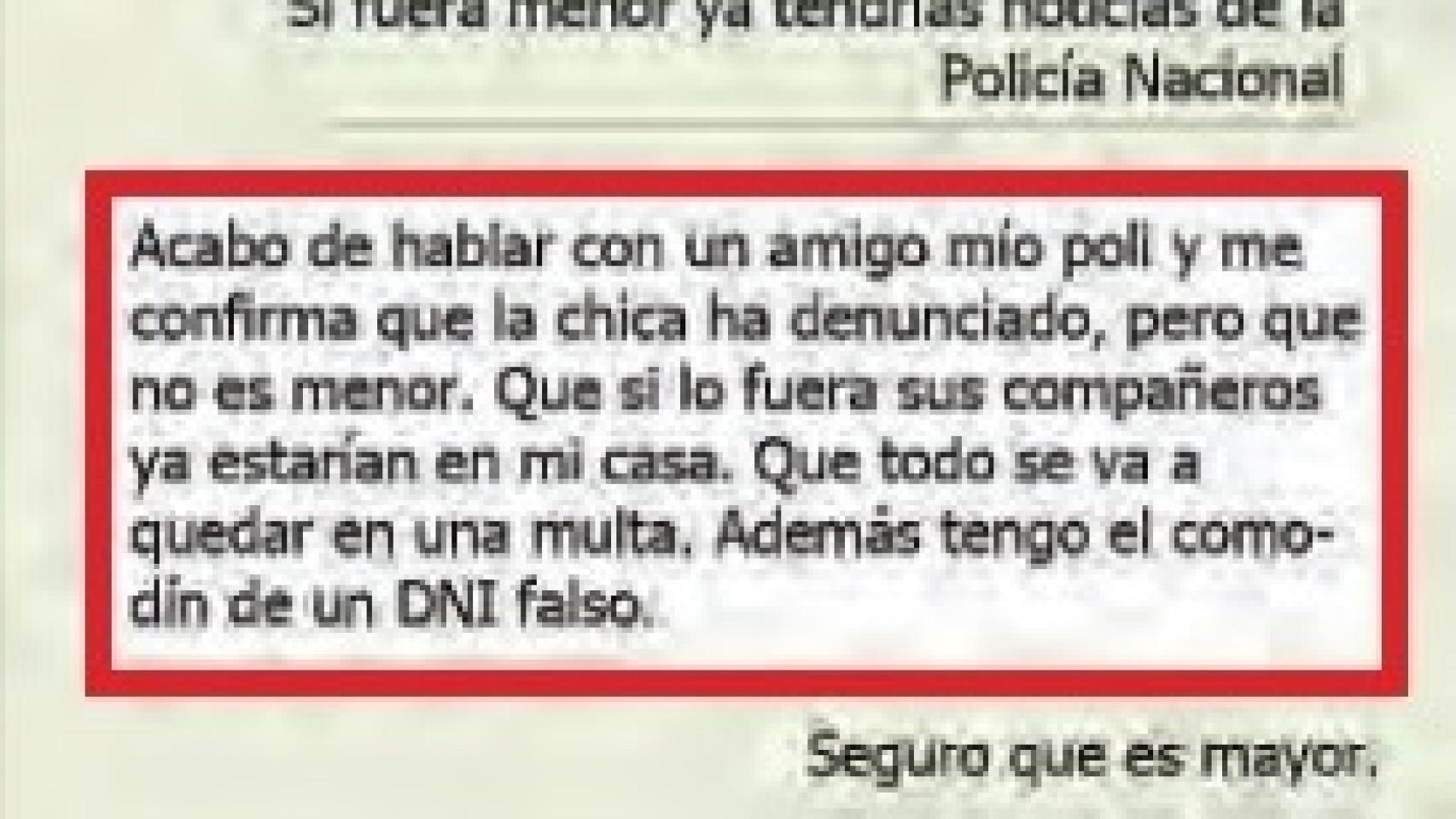 Extracto de la conversación en la que Torbe habla de su amigo policía.