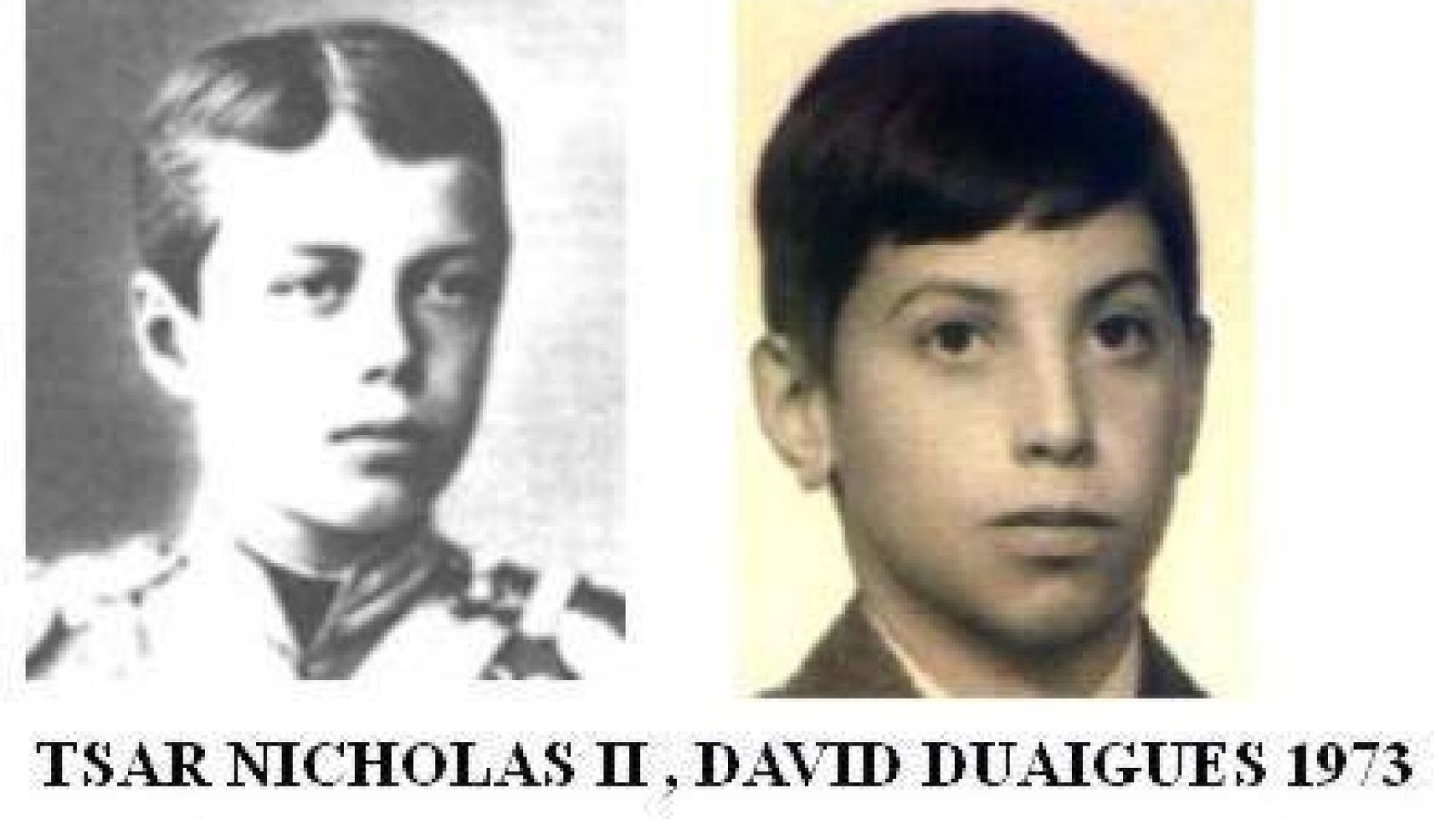 Comparativa. Fotografía de David y del zar de Rusia de joven.