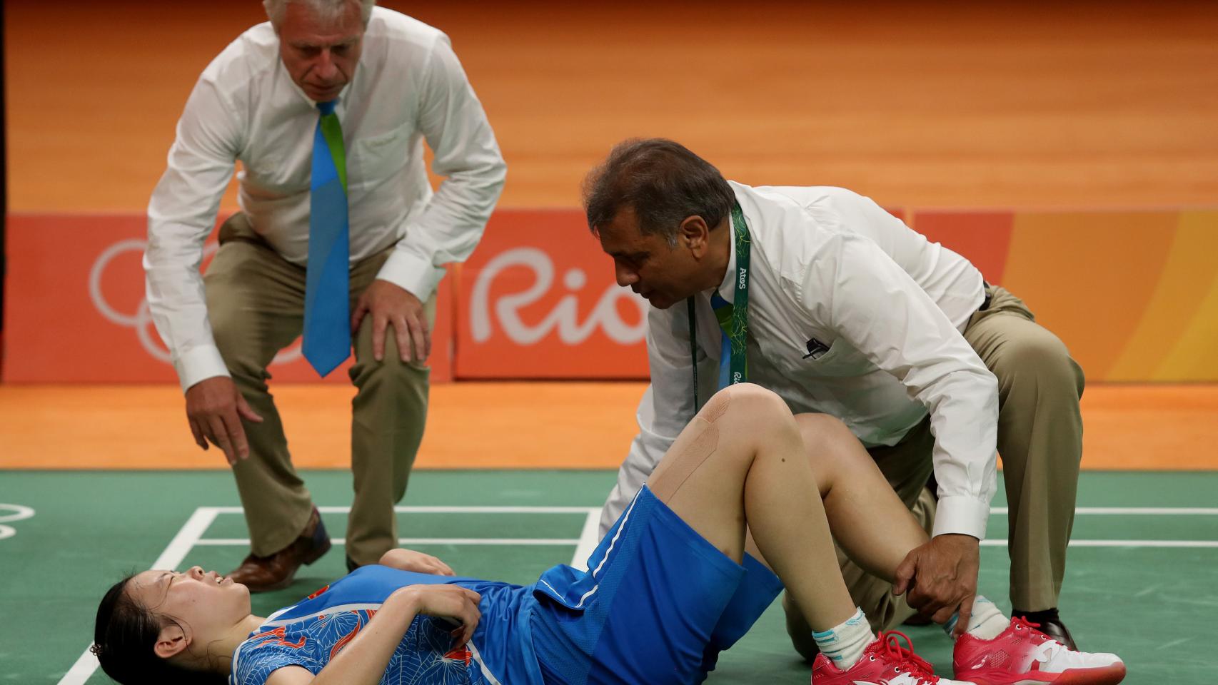 Li Xuerui durante su partido ante la española Carolina Marín
