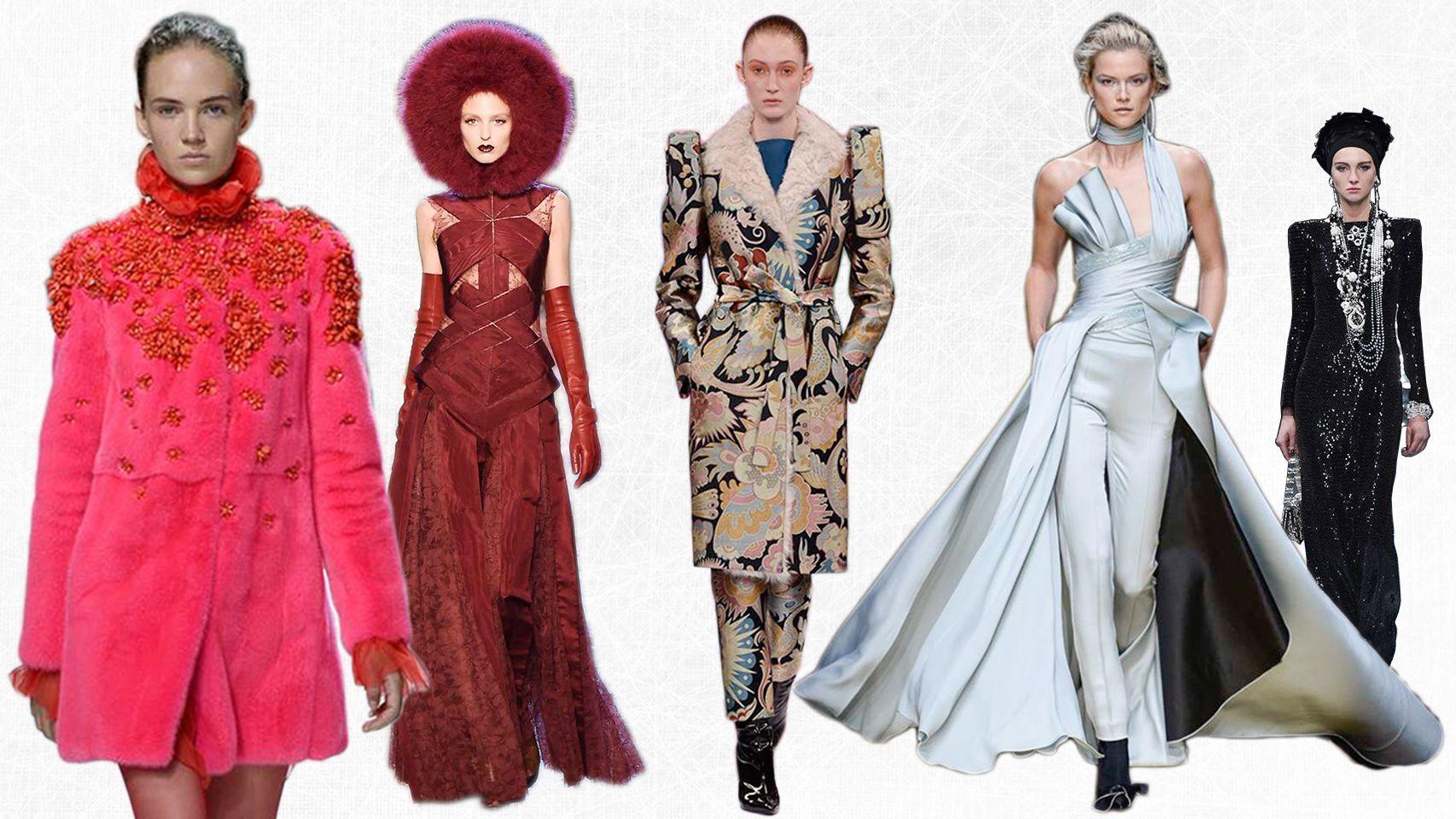 De izquierda a derecha: Giambattista Valli, Jean Paul Gaultier, Schiaparelli, Atelier Versace y Armani Privé.