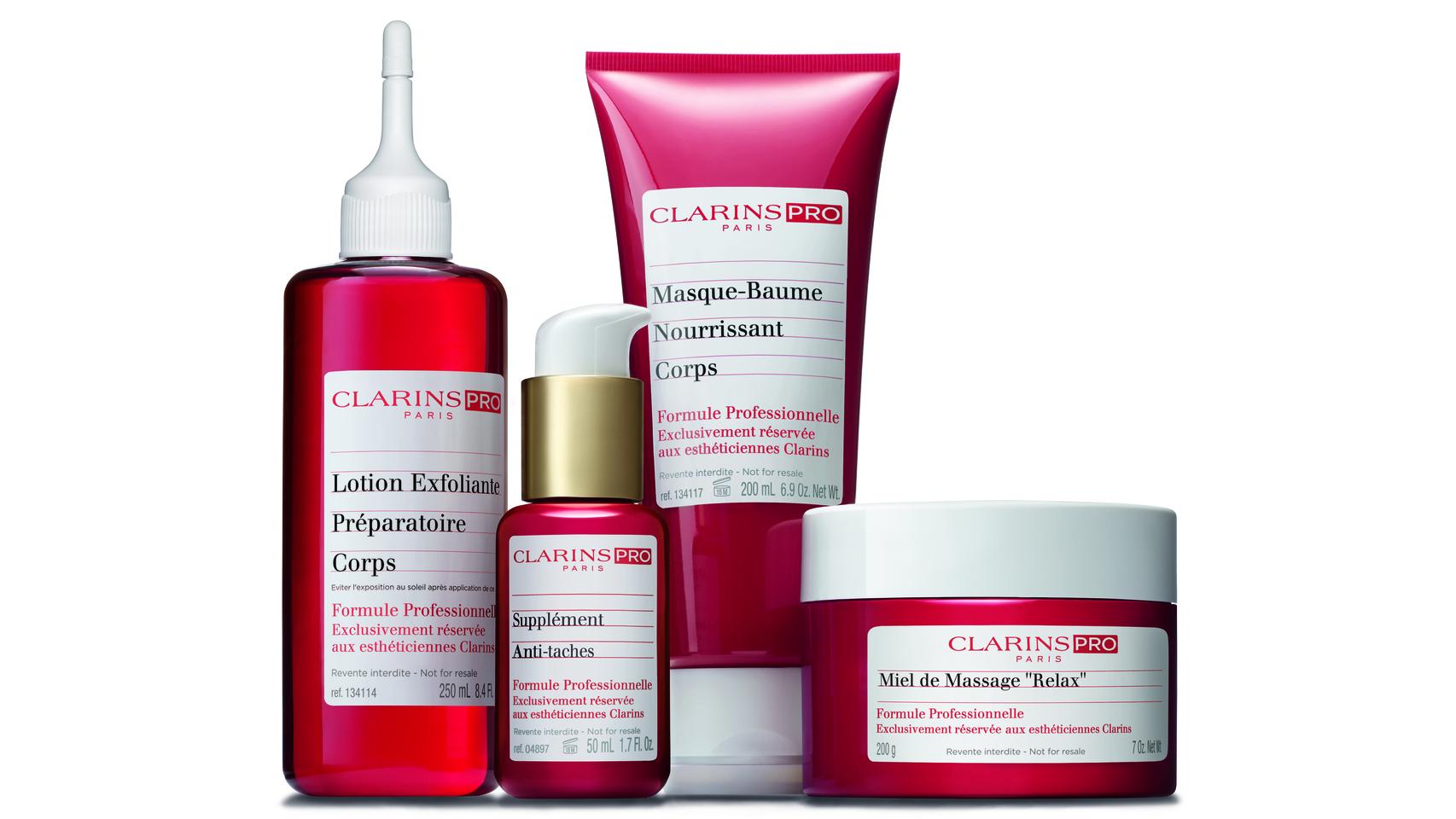 Bodegón productos Clarins Pro Cuerpo.