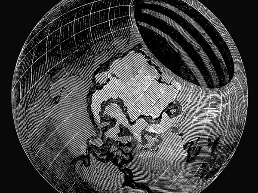 Ilustración de la obra de Symmes sobre sus teorías de las esferas concéntricas, de 1878.