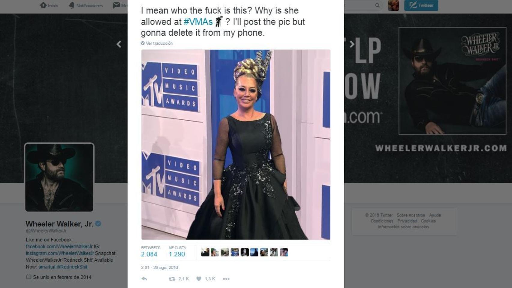 El tweet de Wheeler Walker Jr enfurecido por la presunta presencia de Belén Esteban en los VMAs