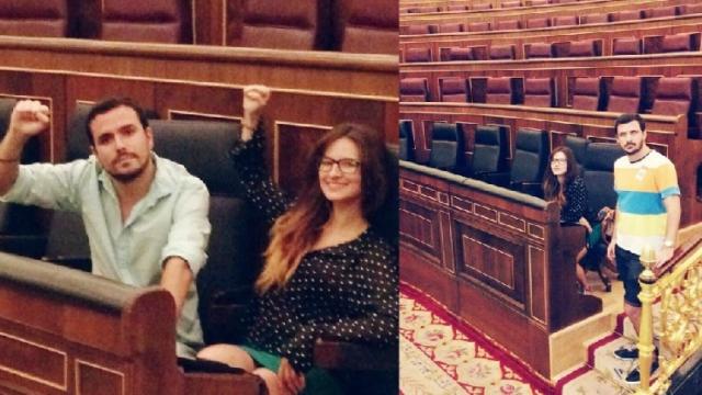 Anna Ruiz y Alberto Garzón en los escaños del Congreso.