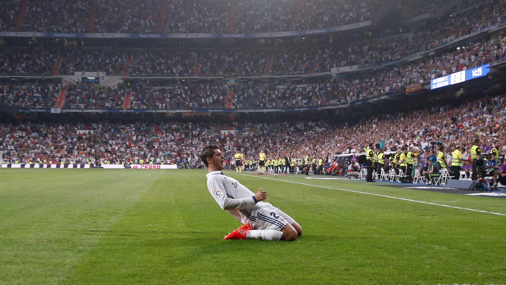 Morata celebra un gol con el Madrid.