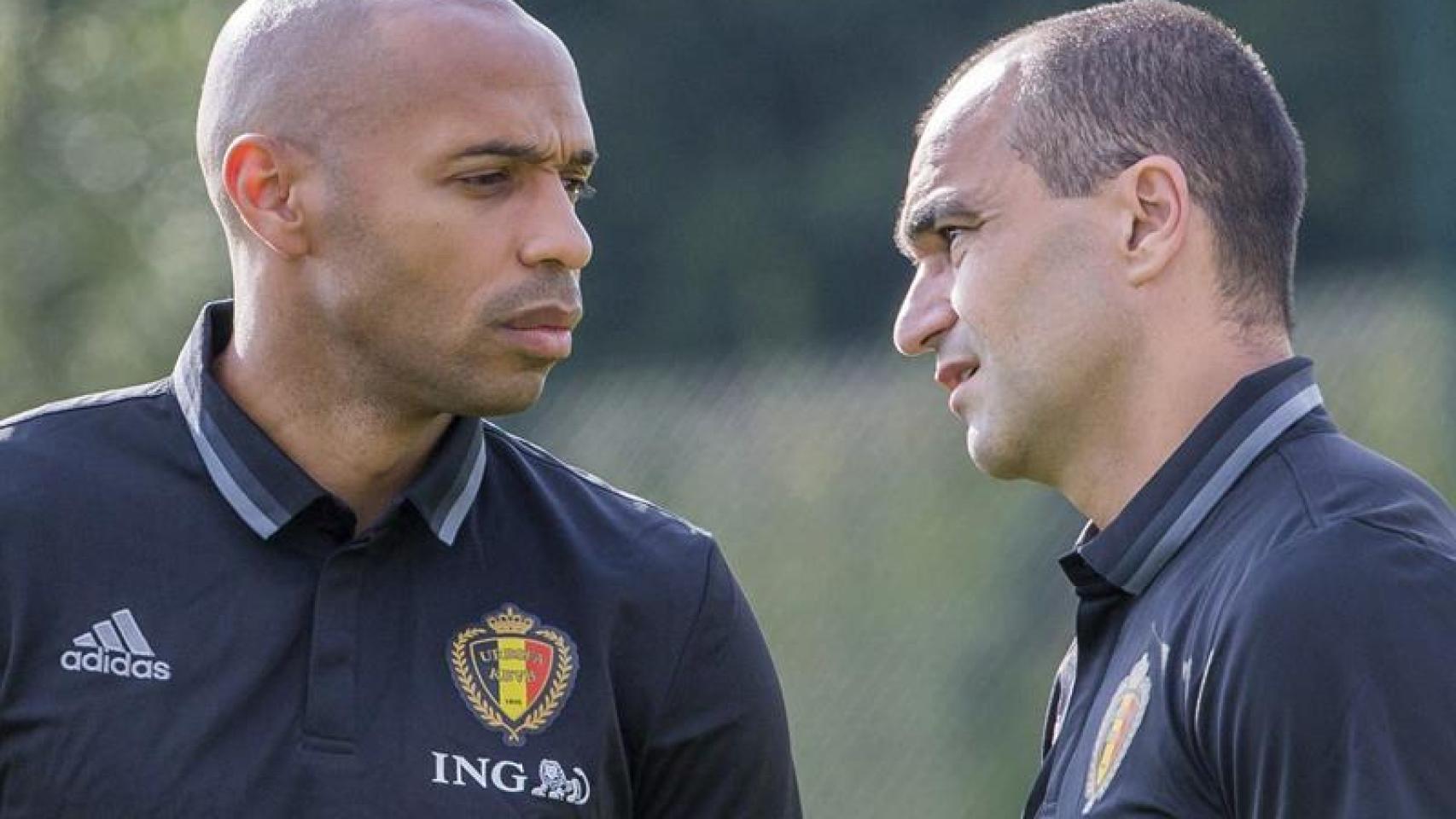 Henry y Roberto Martínez en un entrenamiento de Bélgica.