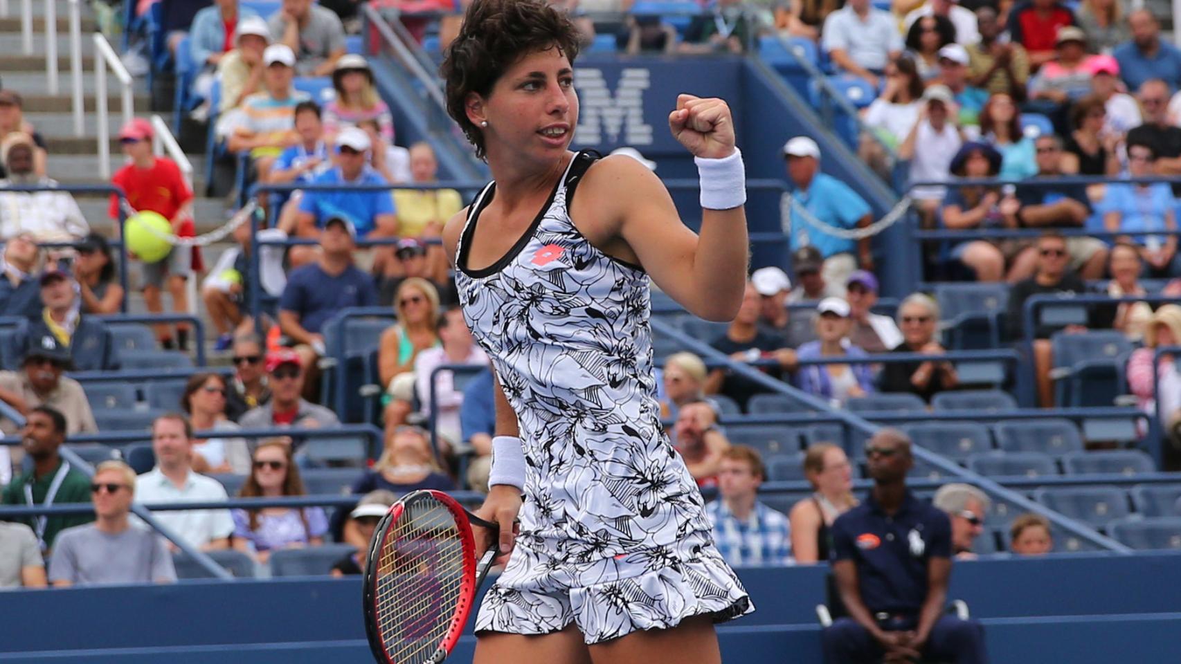 Carla Suárez celebra uno de los puntos durante su último partido.