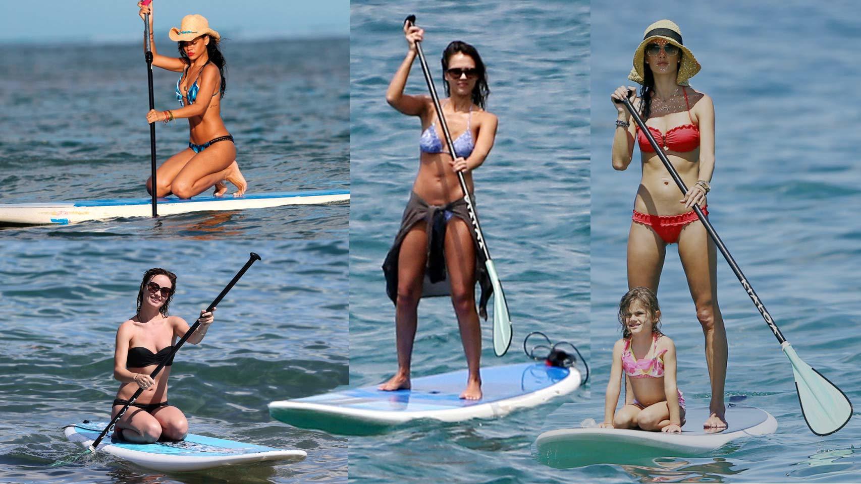 Rihanna y Olivia Wilde (en el lateral izquierdo), Jessica Alba y Alessandra Ambrossio de (izquierda a derecha)