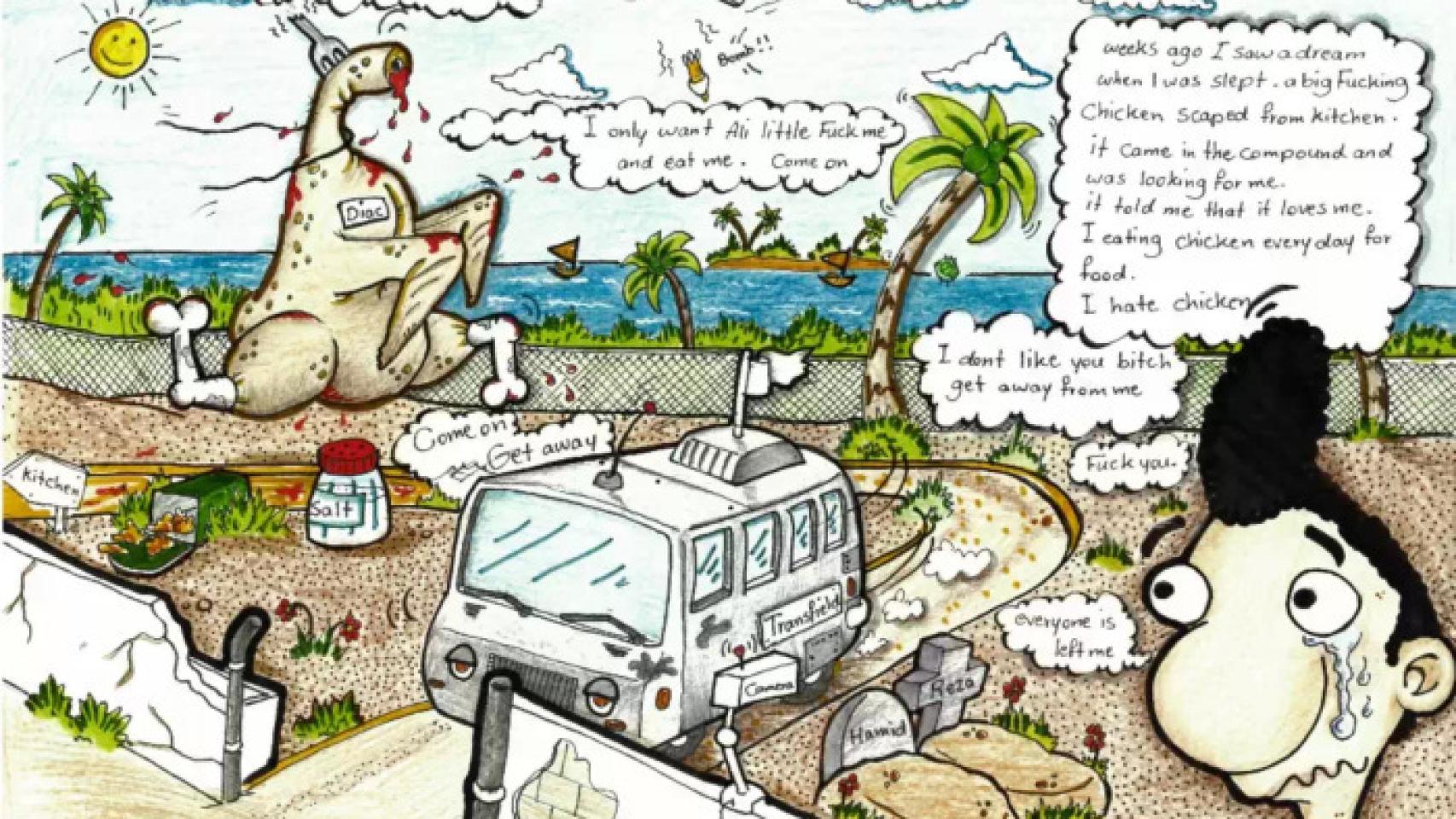 Viñeta sobre la vida en el centro de inmigrantes.