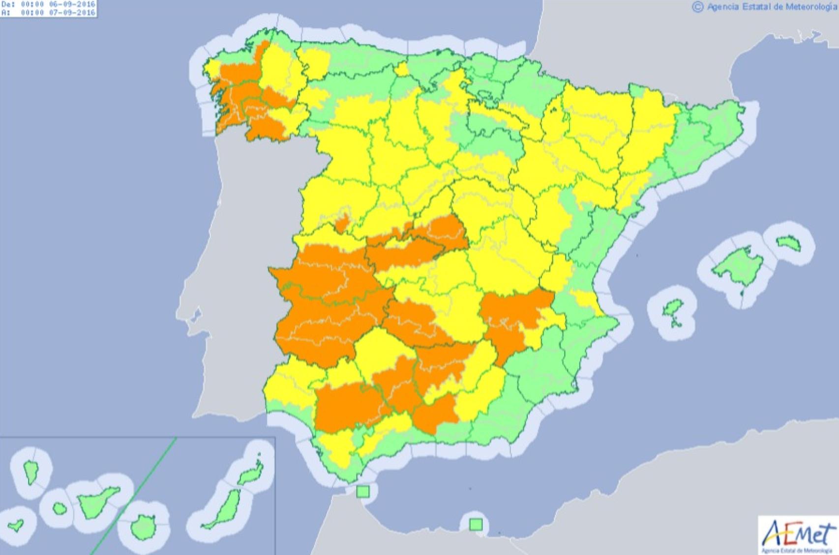 Mapa de alertas para el martes, 6 de septiembre.