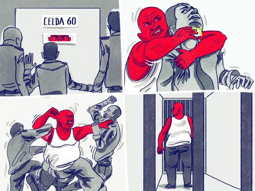 Ilustración que recrea las escenas de pánico vividas en el módulo 15 de Puerto III.