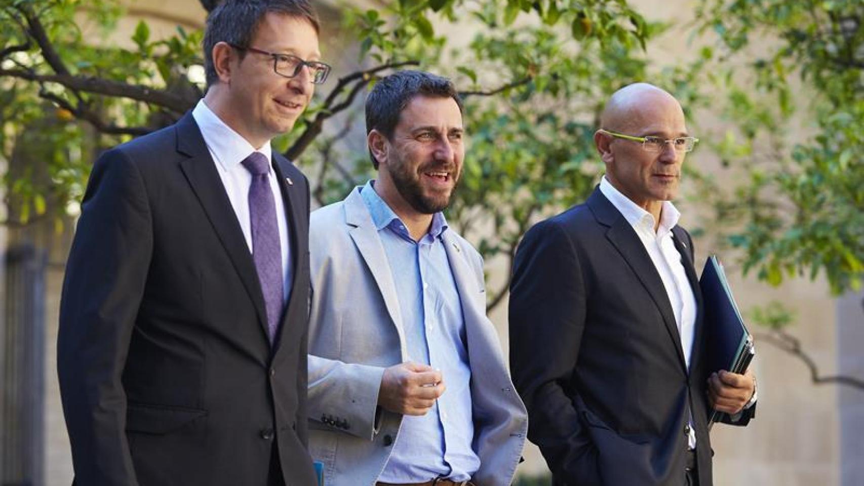 Los consellers Mundó, Comín y Romeva, el martes en Barcelona