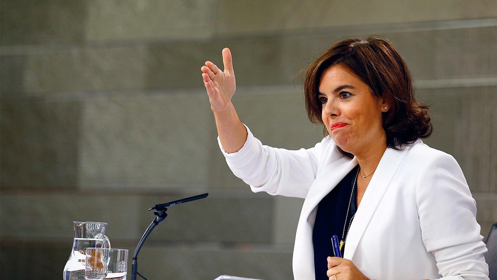 Soraya Sainz de Santamaría, en la rueda del prensa tras el Consejo de Ministros.